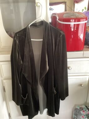 Green Velvet Drape-Front Jacket